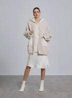 Patchwork Button-Down Hooded Jacket - Alabaster, M image