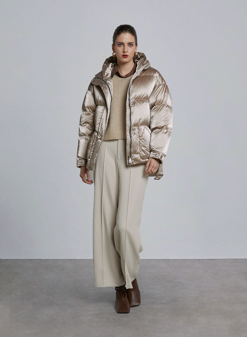 Classic Hooded Goose Dwon Puffer - Elephant White, M image