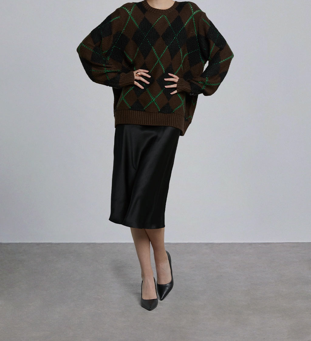 Contrast Rhombus Wool Sweater