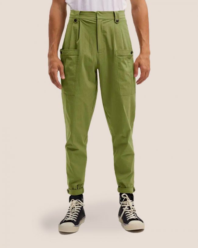 Cotton-Blend Tapered Leg Trousers