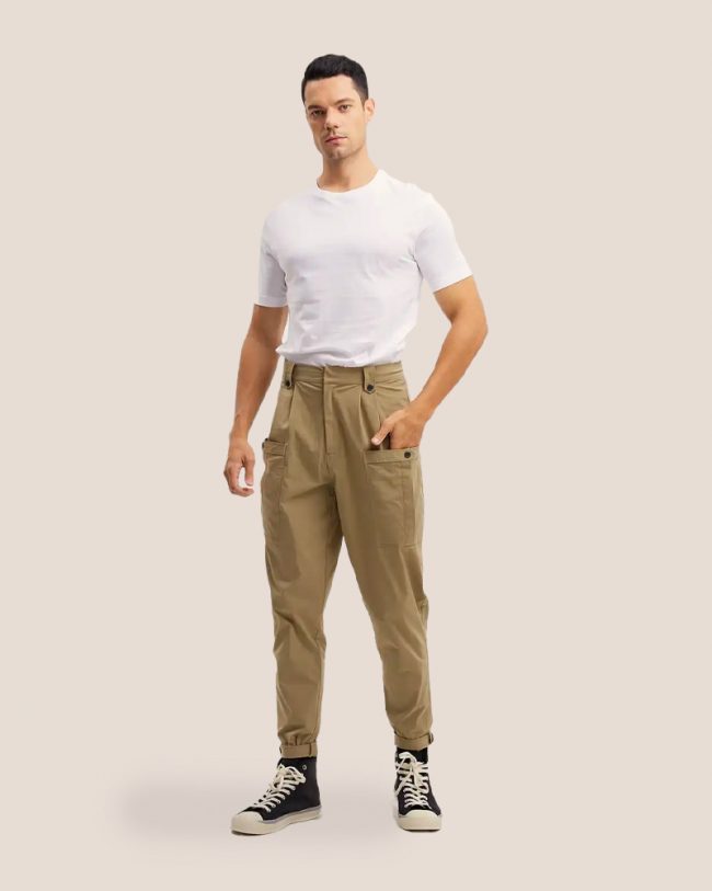 Cotton-Blend Tapered Leg Trousers