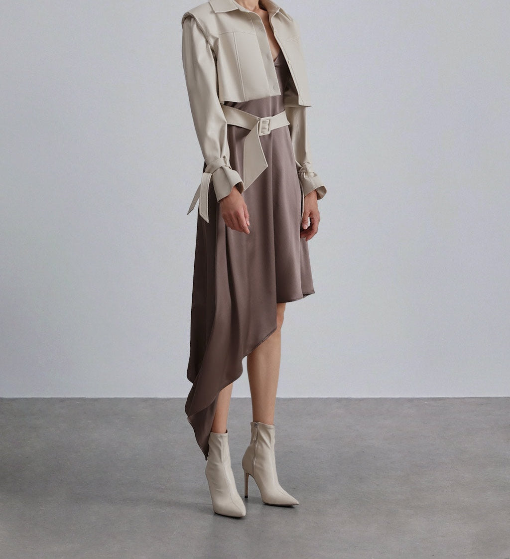 Cropped Faux Leather Motorcycle Jacket — SILK MAISON