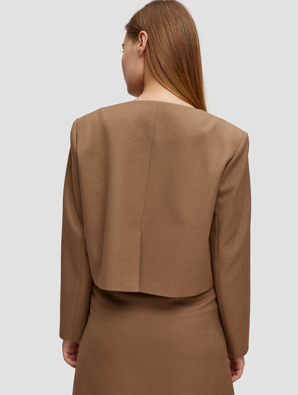 cropped one button blazer-back-brown