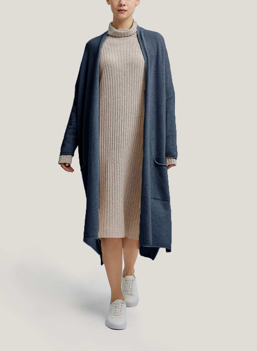 Slouchy Wool-Cashmere Long Cardigan - Navy, M image
