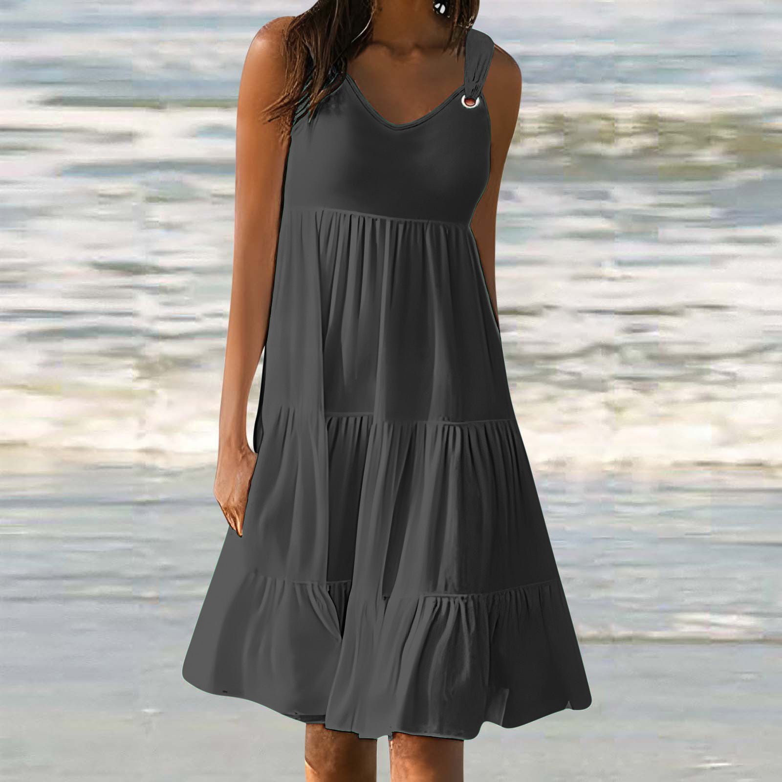 Casual Elegant Stitching Dress Women - Dark Gray, S image