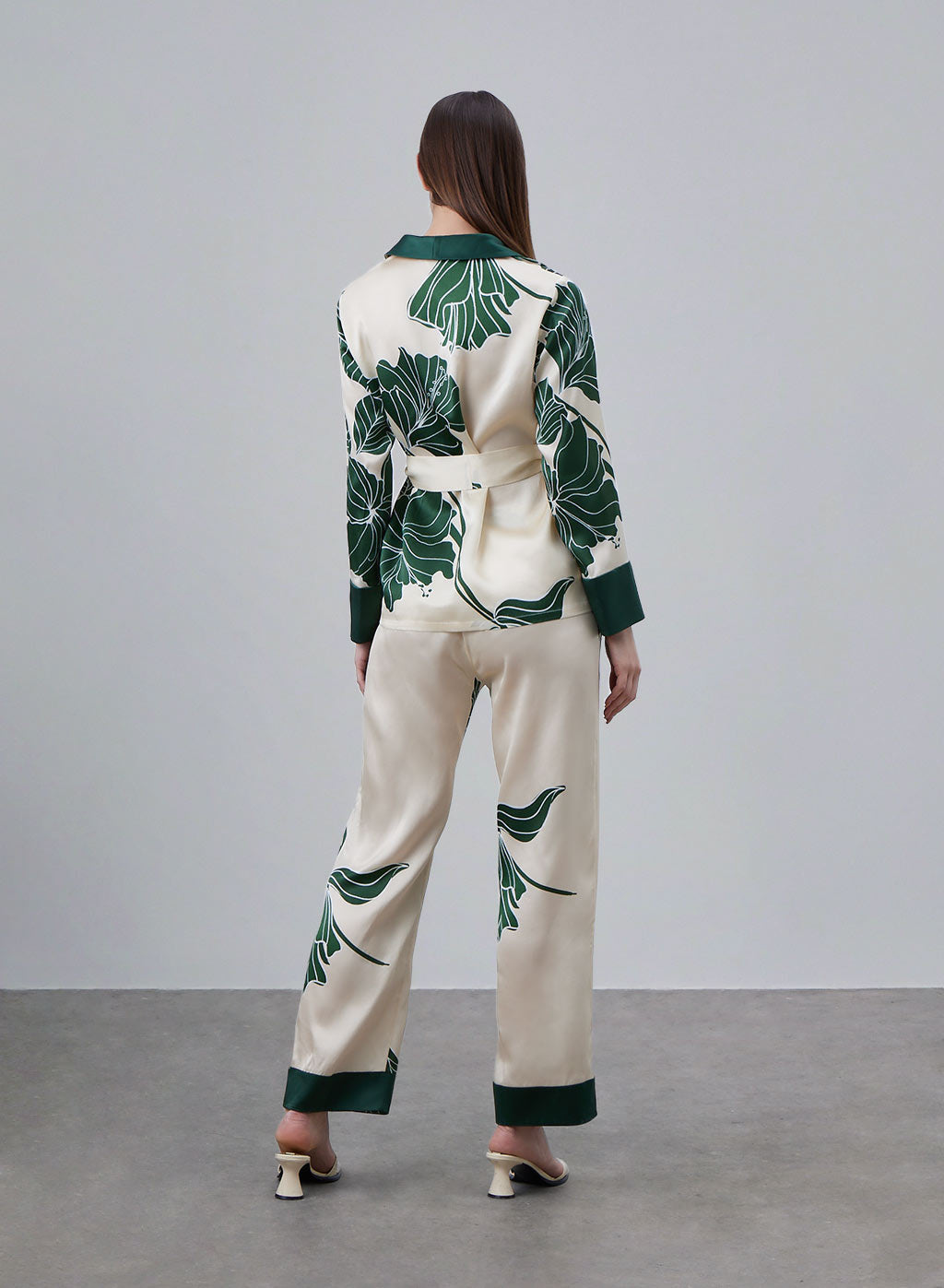 Printed Color Matching Silk Pajama Set image 3