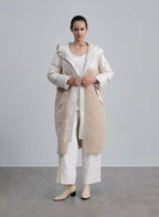 Hooded Patchwork Teddy Down Coat - Ecru White, S image
