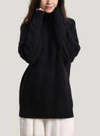 Oversized Pure Cashmere Turtleneck Sweater - Black, XL image