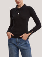 Pure Worsted Cashmere Polo Sweater - Black, S image
