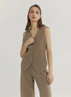100% Cashmere Buttoned-Front Vest - Dark Sand, M image