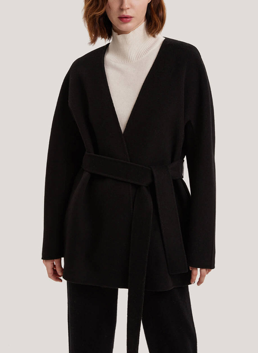 Belted Double-Faced Wool-Cashmere Coat - Black, M image