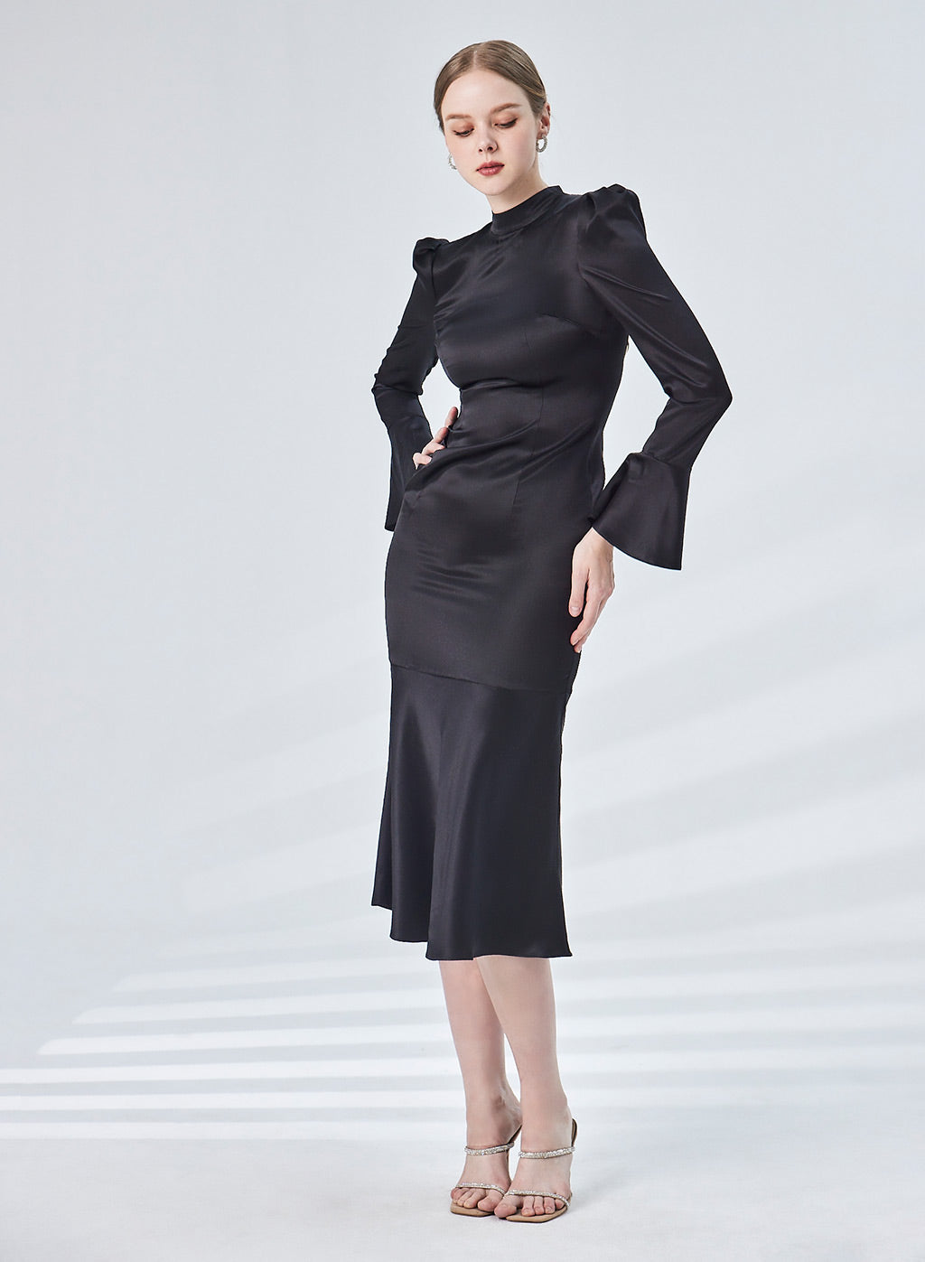 Peplum Hem Balloon Sleeve Silk Dress image 0