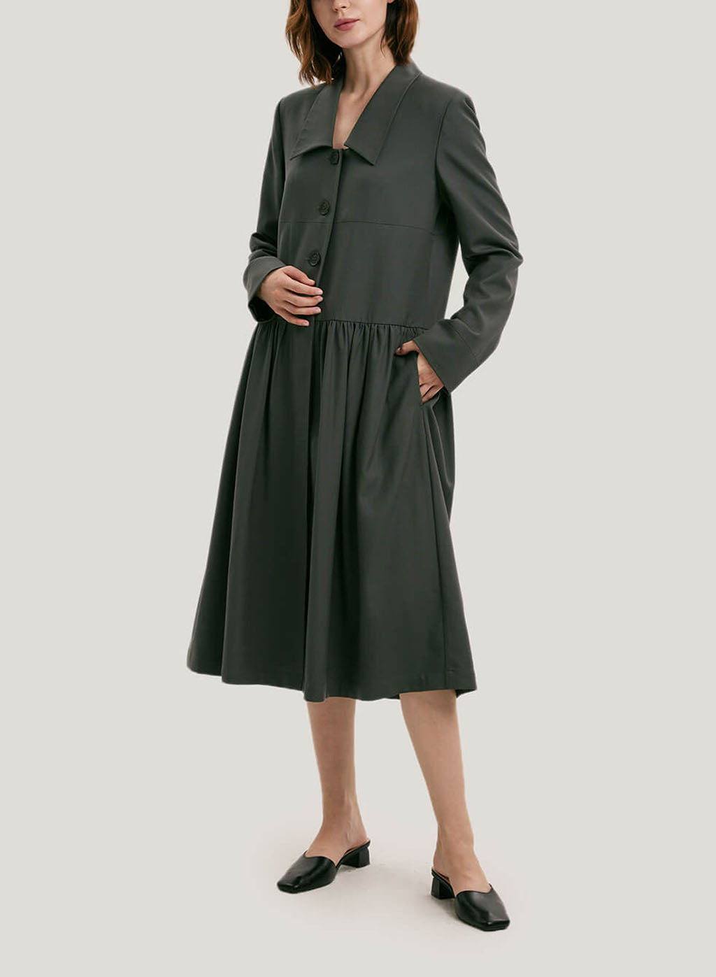 Tailored Wool Midi Dress - Turquoise Green, S image
