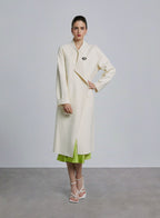 Merino Wool Designed Collar Long Coat - Ecru White, L image