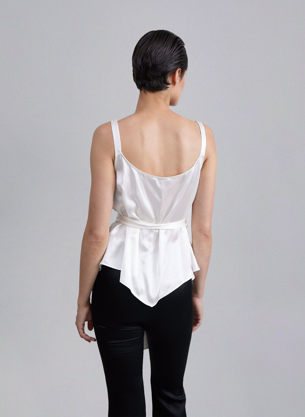 Irregular Hem Strap-Winding Silk Top image 1