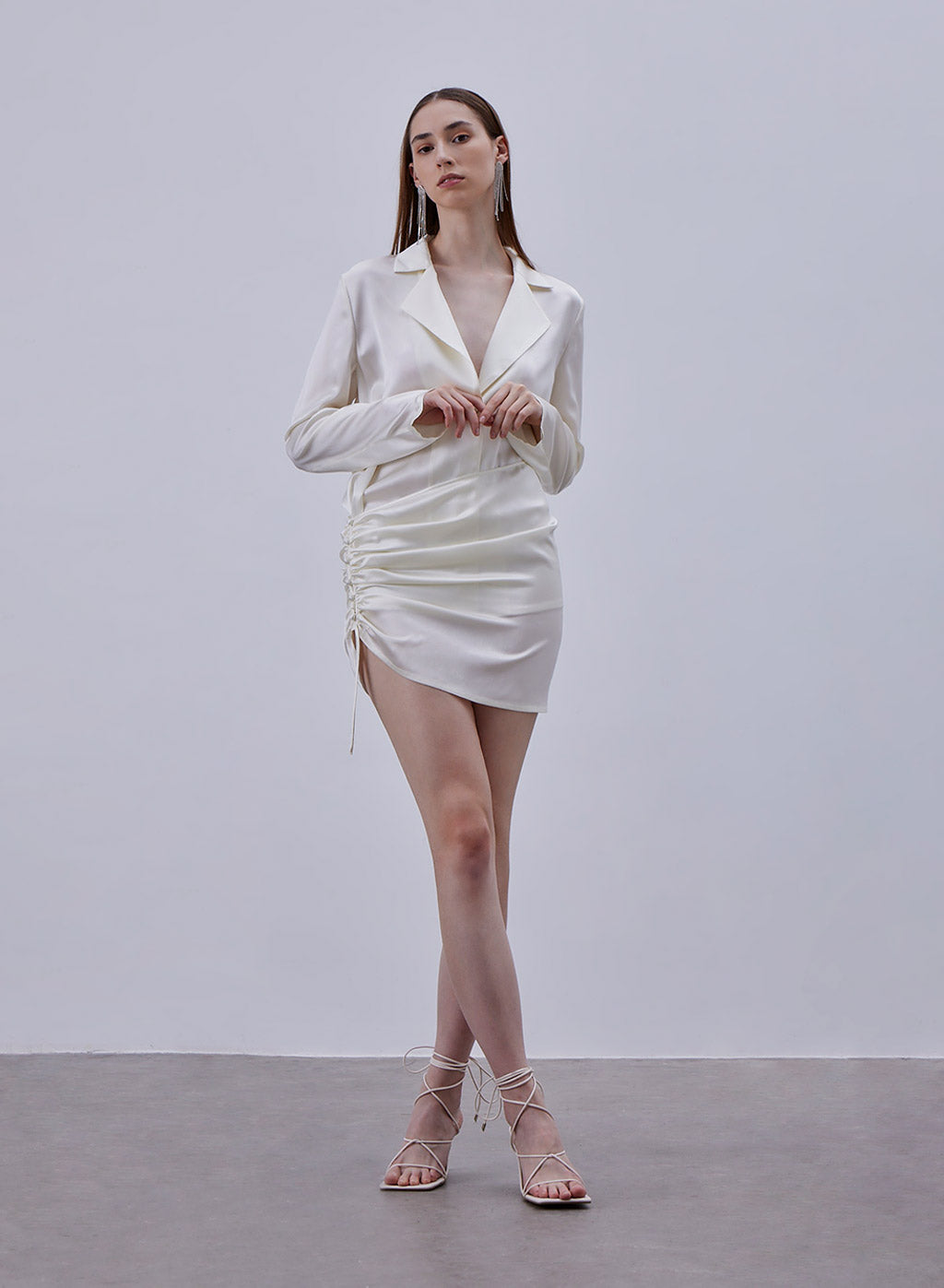 Asymmetric Ruched Silk Shirt Dress image 0