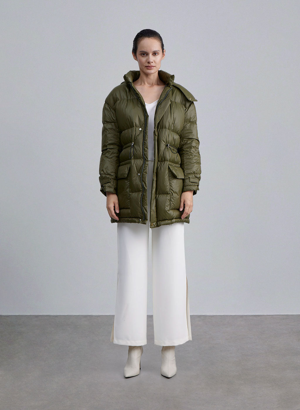 Hooded Waist Drawstring Puffer Jacket image 0