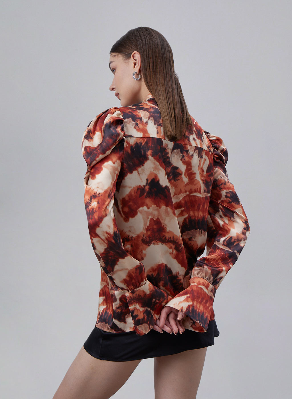 Printed Bubble Sleeve Silk Blouse image 3