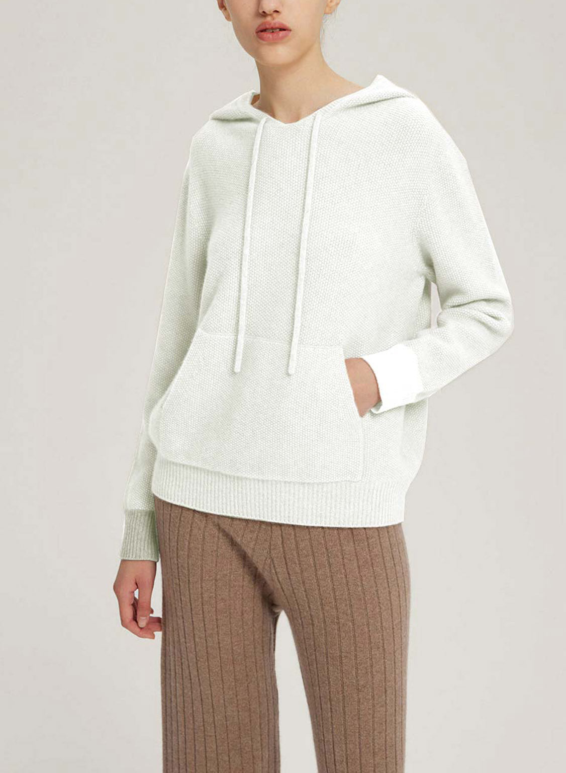 Drawstring Wool-Cashmere Knitted Hoodie - Ivory, L image