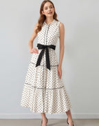 Sleeveless lapel polka dot dress