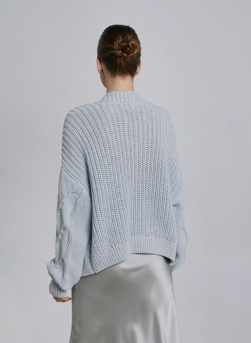 Asymmetric Knit Puff Sleeve Cardigan image 1