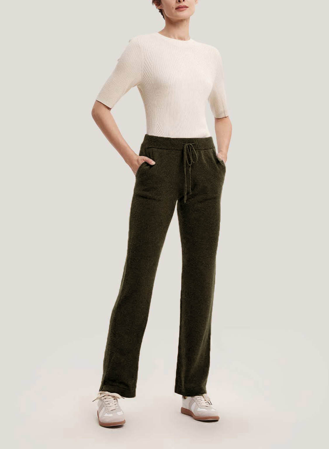 Straight-Leg Yak-Wool Blend Pants - Olive, L image
