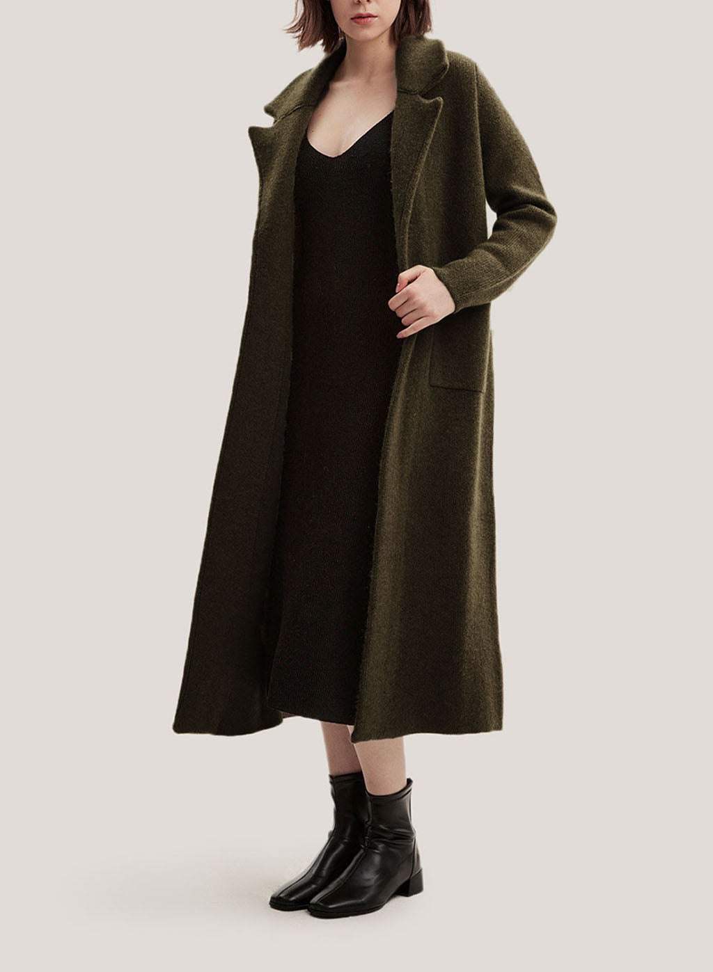 Wool And Yak-Blend Coat - Dark Olive, L image