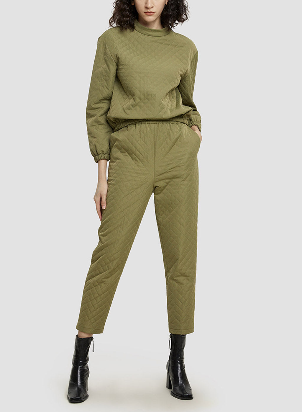 Diamond Pattern Sweatpants - Olive, XL image