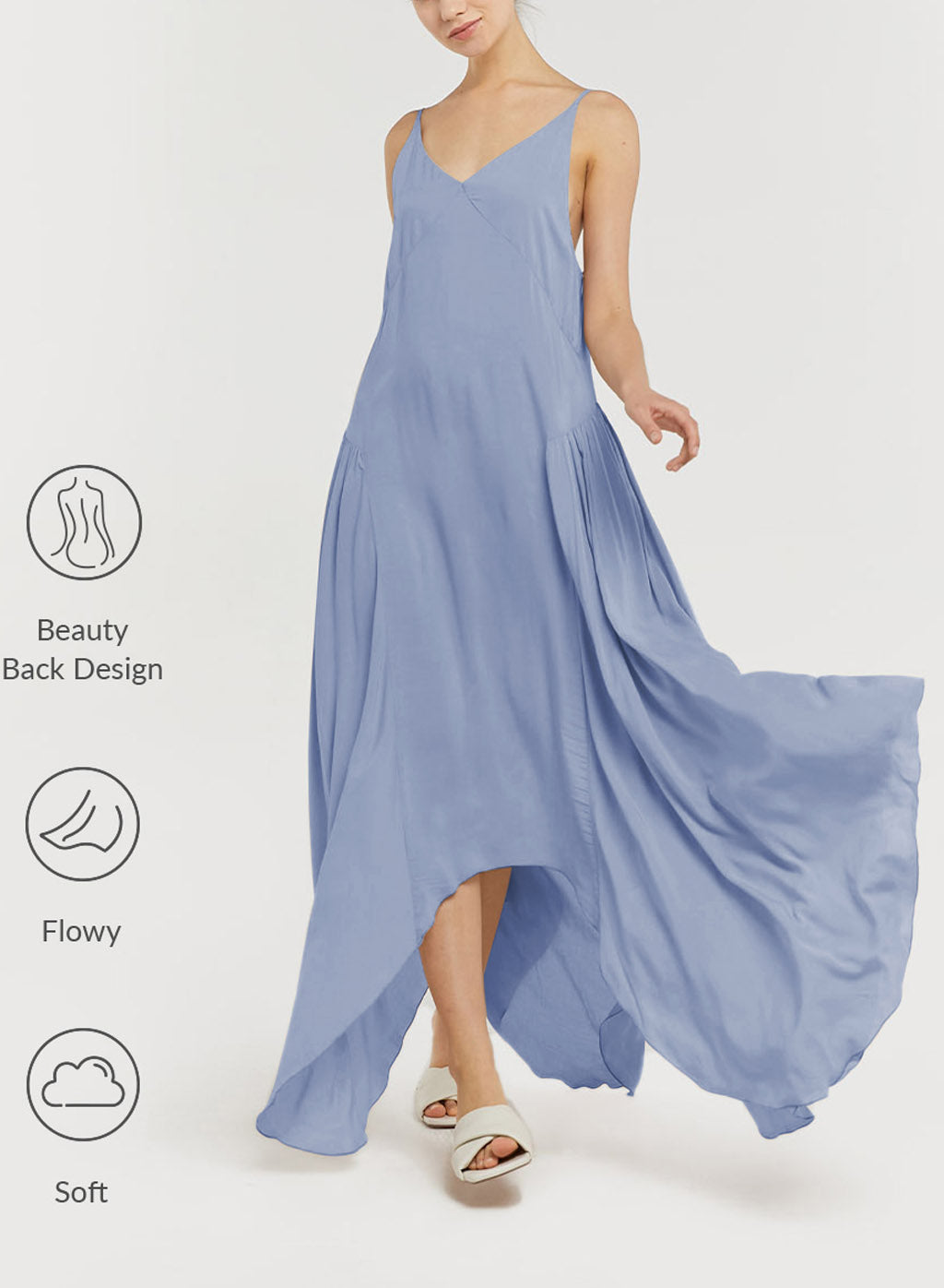 Asymmetric Backless Strap Dress - Waterscape, L image