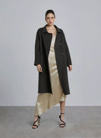 Flat Collar Patch Pocket Wool Coat