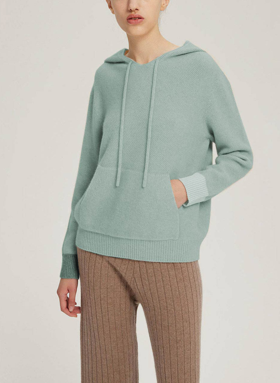 Drawstring Wool-Cashmere Knitted Hoodie - Lake Blue, L image