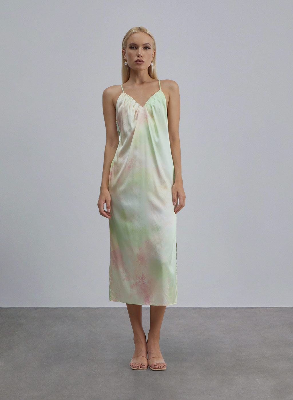 Blue Aura Midi Silk Slip Dress - Moonlight Lotus, XS image