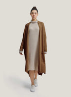 Slouchy Pure Yak Wool Long Cardigan - Brown, XS image