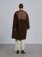 Single Breasted Crewneck Patchwork Coat image 1