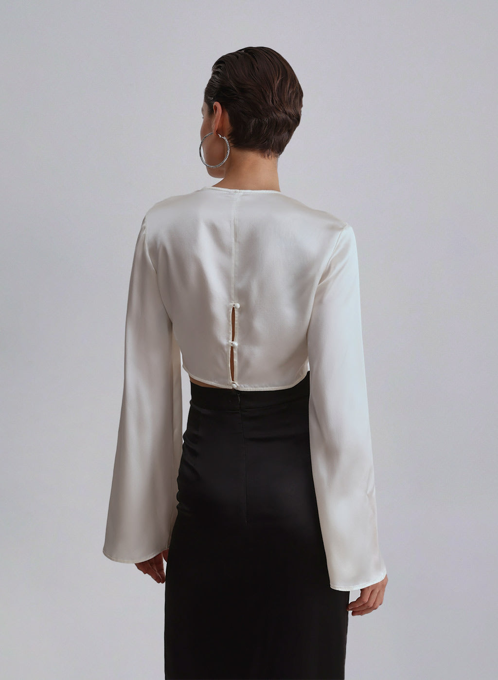 Flared Sleeves Silk Cropped Top image 1