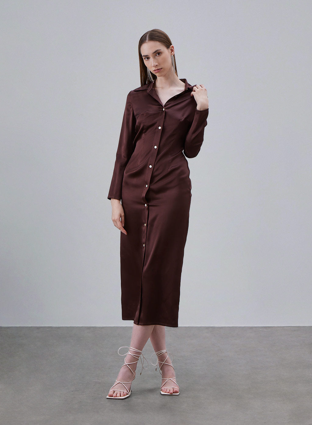 Button Front Silk Shirt Dress image 0