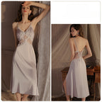 Side slit suspender nightgown