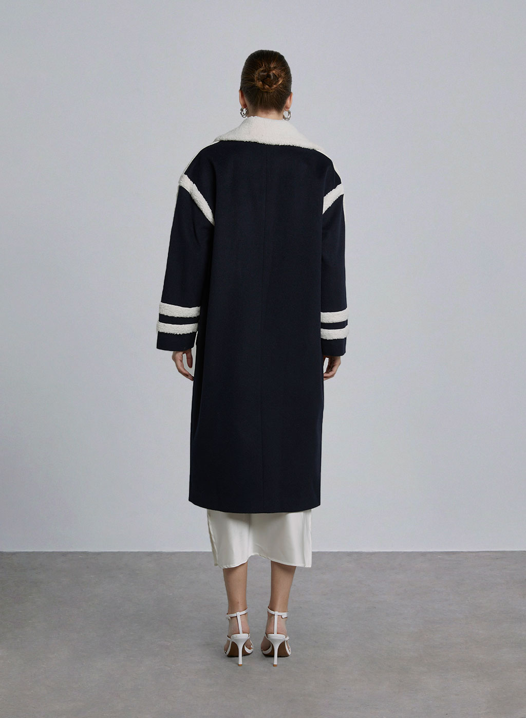 Fleece Collar Double Breasted Wool Coat image 1