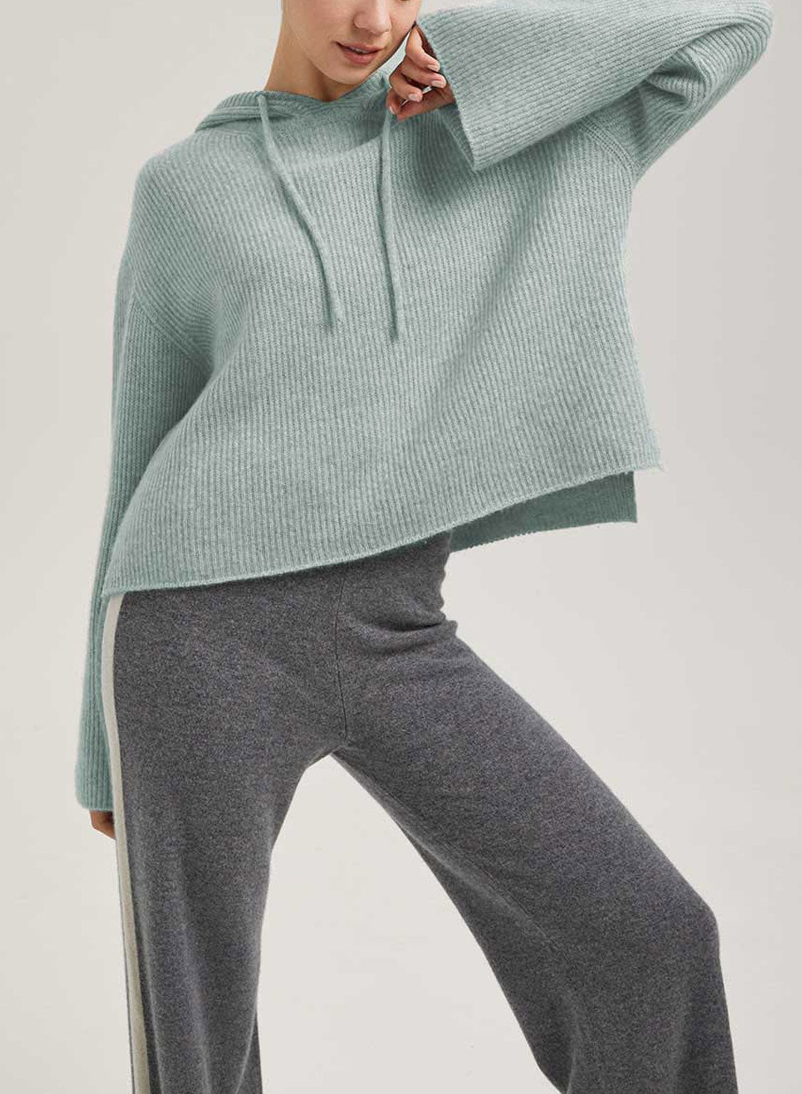 Cropped Wool-Cashmere Hoodie - Lake Blue, XL image