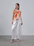 Printed Cross Wrap-over Silk Top image 0
