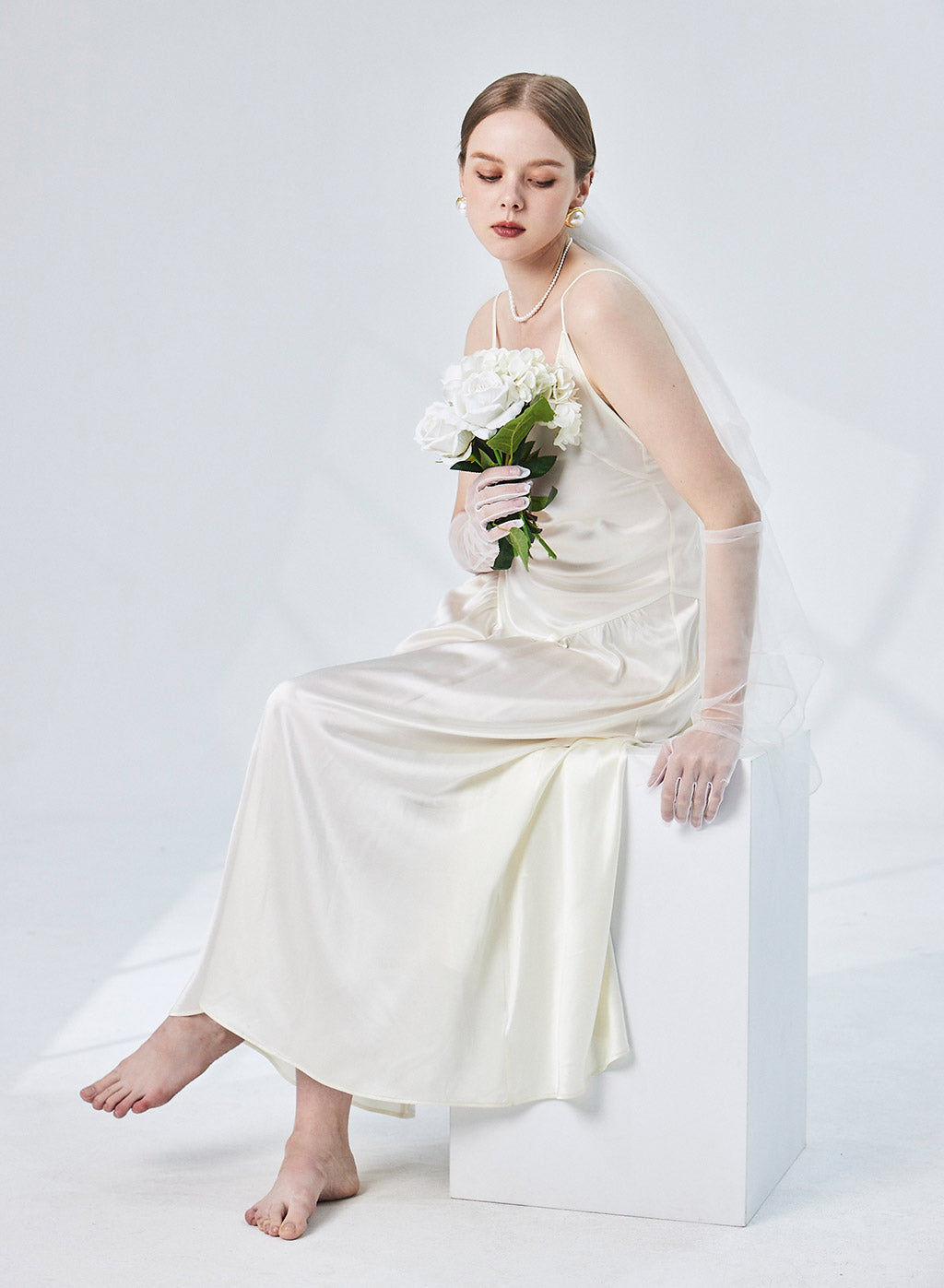 Basque Waist Silk Midi Dress image 0
