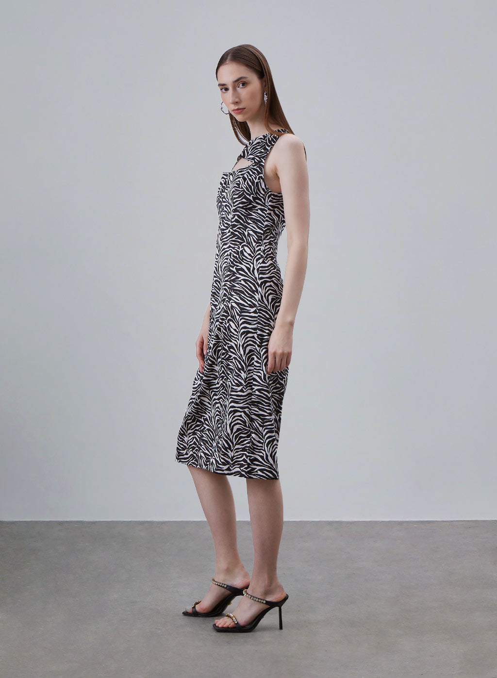 Printed Chest Cut-Out Silk Dress image 1