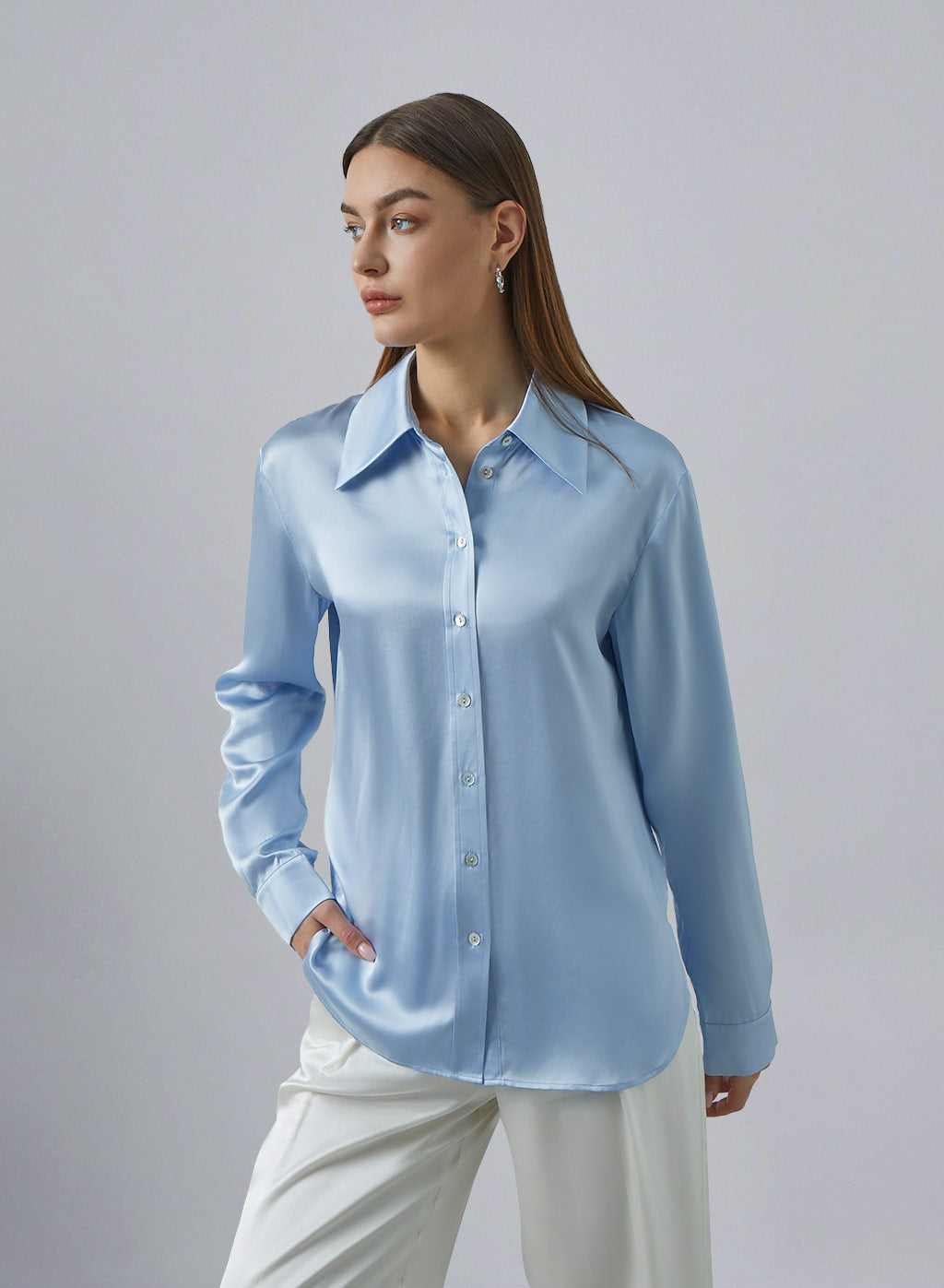 Spread Collar Classic Silk Blouse image 0