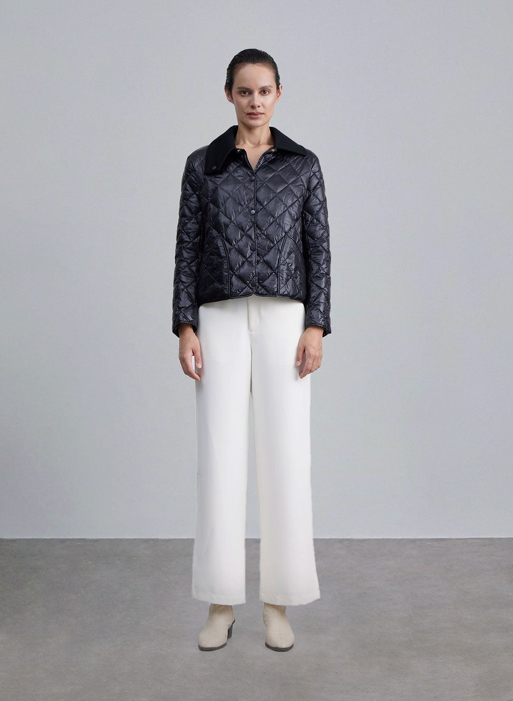 Irregular Collar Light Puffer Jacket - Black, S image