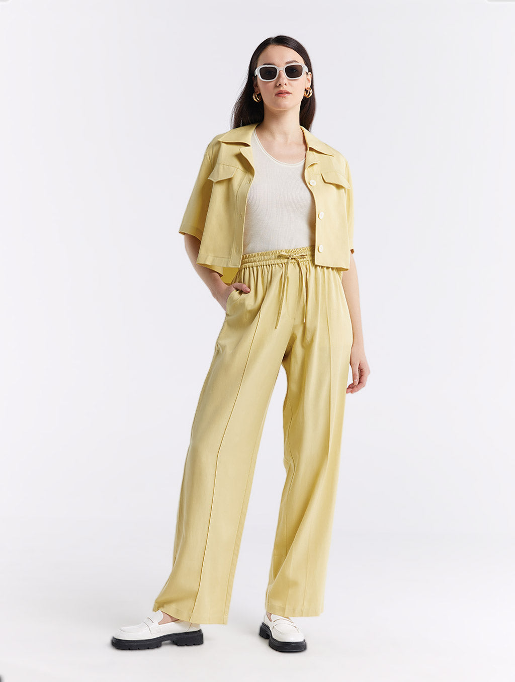 Linen Blend Shirt &amp; Pants Set - Mustard Yellow, M image