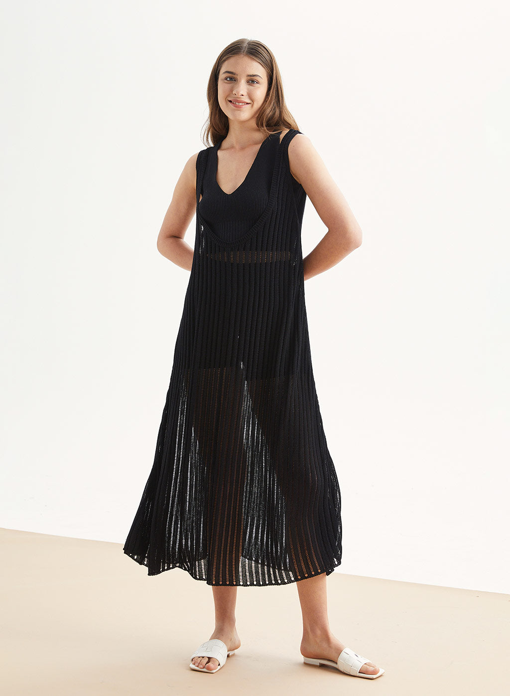 Deep U-Neck Silk Dress