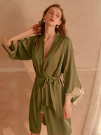 Sexy thin satin lace cardigan strappy nightgown