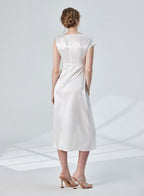 Asymmetric Shoulder Satin Midi Dress image 1