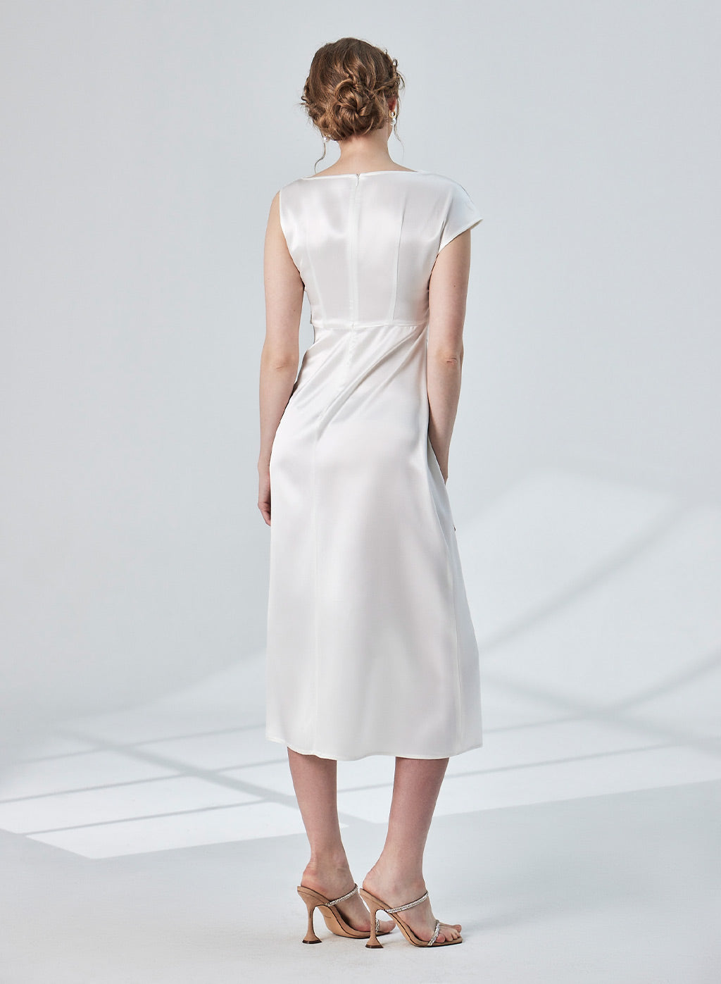 Asymmetric Shoulder Satin Midi Dress image 1