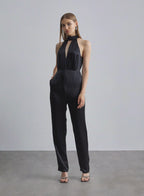 Turtle Neck Cut-out Satin Jumpsuit - Midnight Black, S image